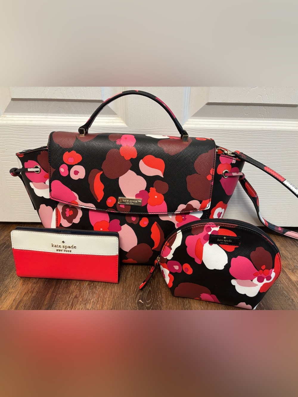 Kate Spade Three Piece Set Lilah Laurel Way Keri Wonderfloral Bag Handbag Wallet